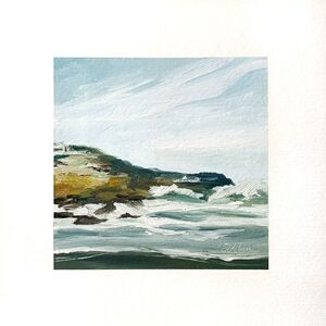 8x8 Maine Original Oil Painting Landscape New England Waves Coastal Art Signed